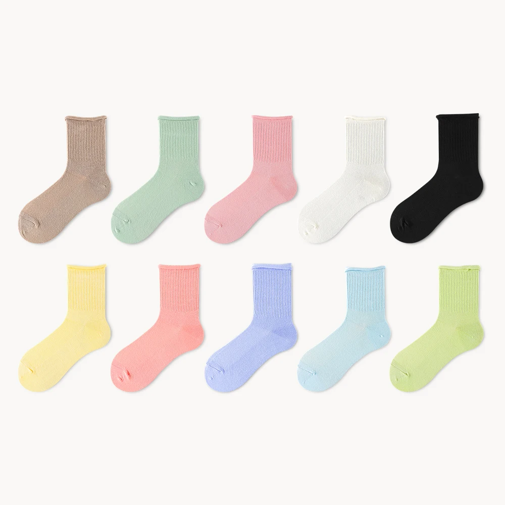 

Socks Women's Mid-tube Socks Spring And Autumn Ins Tide Aay System Simple Solid Color Macaron Commuting Stripe Autumn Style Stoc