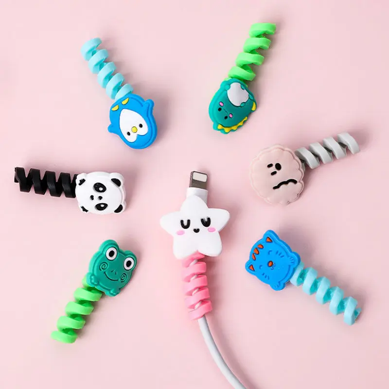 Mohamm 1Pc Cartoon Spiral USB Protector Charging Cable Saver Silicone Bobbin Winder For Cell Phone