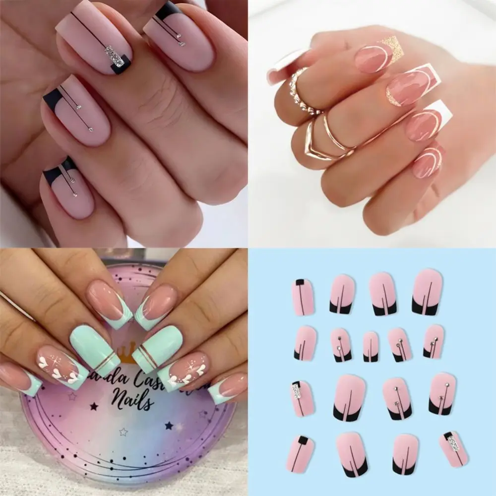 

Накладные ногти средней длины носимый Маникюр французские накладные ногти съемные нажимные ногти для женщин девушек