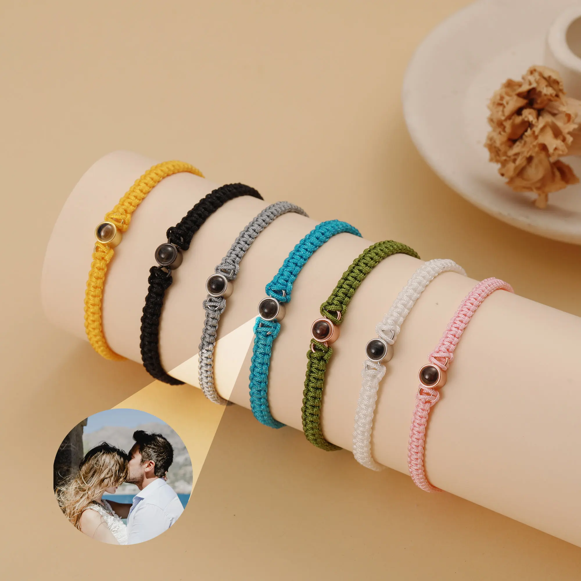 Custom Photo Projection Bracelet Adjustable Woven Titanium Steel Pendant DIY Picture Bracelet Jewelry Valentine's Day Gift
