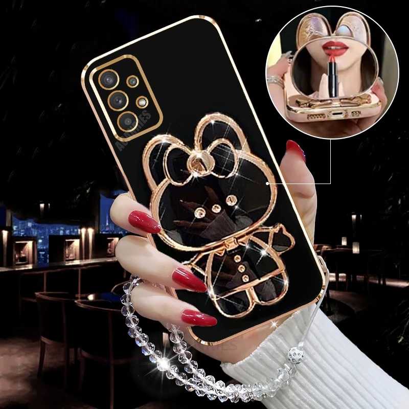 Luxury Plating Mirror Holder Lanyard Case with Silicone Cover