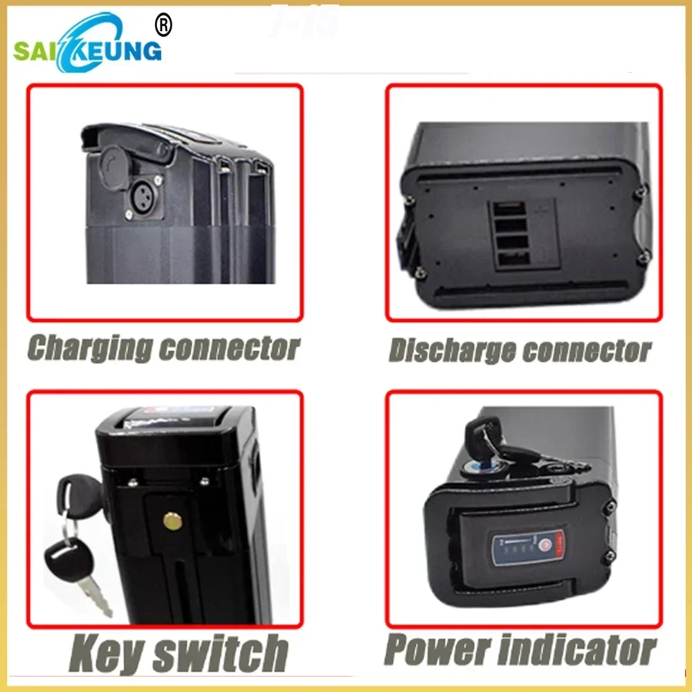 Electric Bike 48 Volt SilverFish 36v 52v 60v 72v Batterie V&eacute;lo S26 20 24 28 35 30ah 40 50ah 60ah Lithium Battery with 5A Charger
