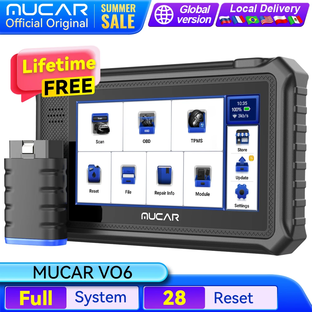 MUCAR VO6 outils de diagnostic de voiture professionnels système complet 28 réinitialiser la codage ECU Test bidirectionnel effaçable Code d'erreur Scanner OBD2