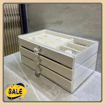 Large Capacity Three-Drawer Velvet Jewelry Box Dustproof Anti-Oxidation 1