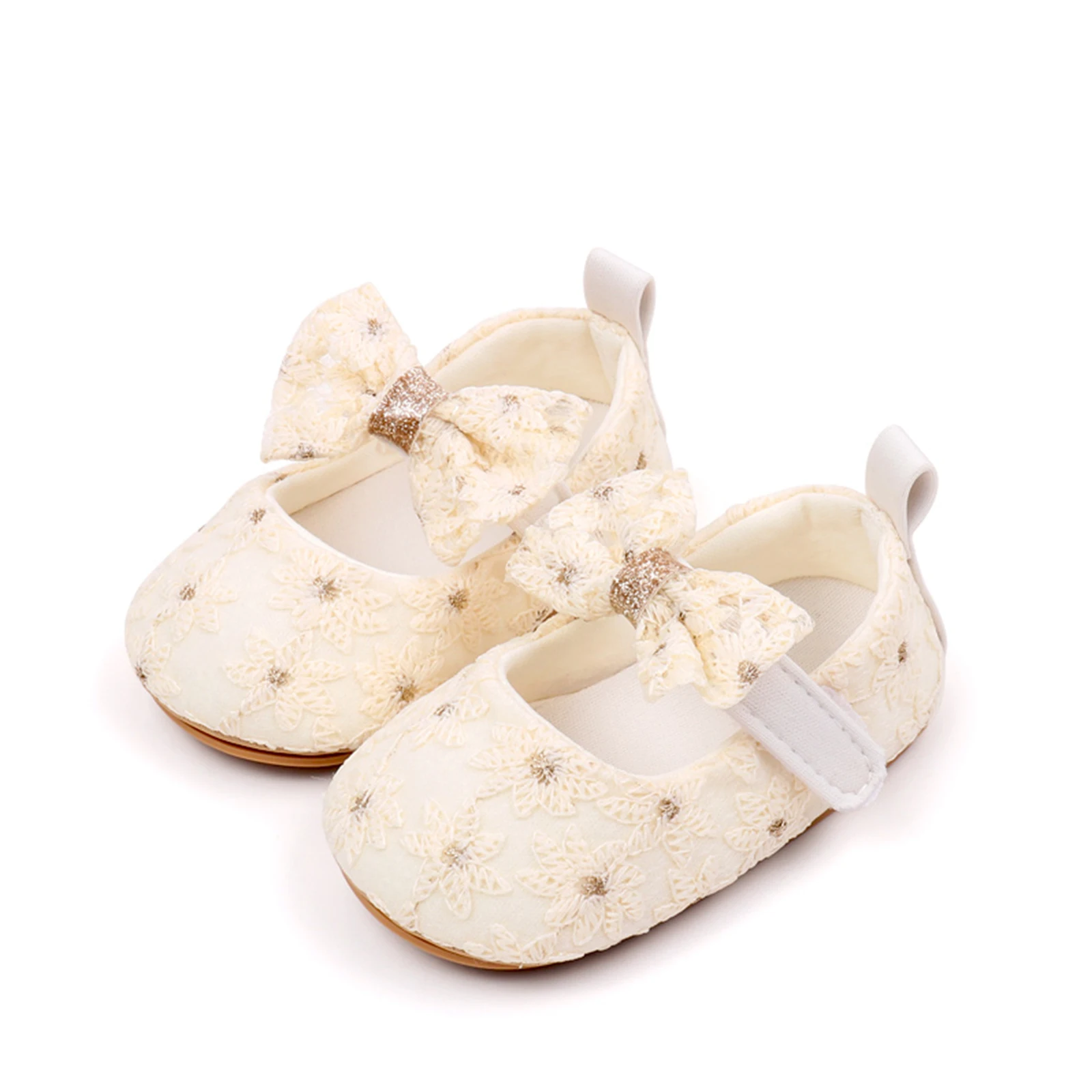 Princess Baby Girls Shoes Infant Lace Flower Mary Jane Flats Cute Bowknot Wedding Dress Shoes Non-Slip Newborn First Walker 5