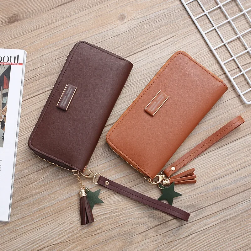 

New Korean Letter Women's Clutch Bag Single Stretch Long Women's Purse Large Capacity Purse Portable Fringe Purse