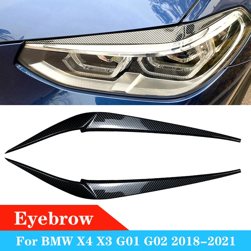 

Car Headlight Eyebrow Eyelid Trim Sticker Auto Carbon Fiber Headlight Eyelids ABS Gloss Black For BMW X4 X3 G01 G02 2018-2021