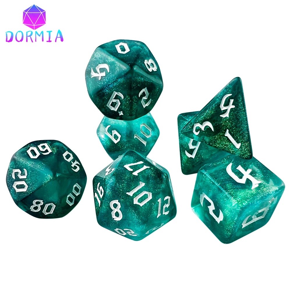 DND Acrylic RPG Game Dice Multiple Colours Starlight Effect 7 Set Retro Font Style For Board Game Accessories game dice