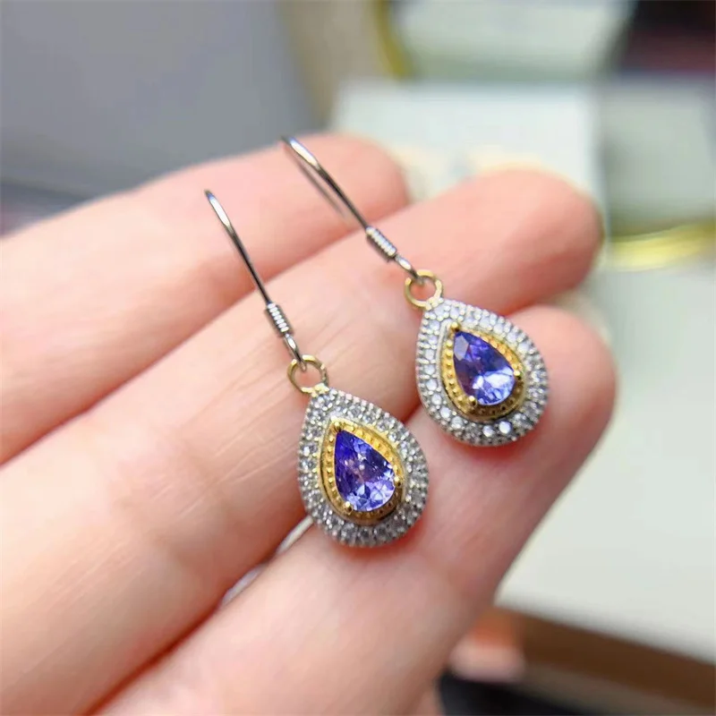 

Vintage Natural Tanzanite Drop Earrings 925 Silver Temperament Court Style Earrings Gemstone Jewelry Women with Certificate