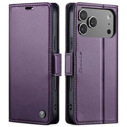 Leather Wallet Case with Card Holder, RFID Blocking & Magnetic Kickstand Clasp - iPhone 17 Pro (Purple)