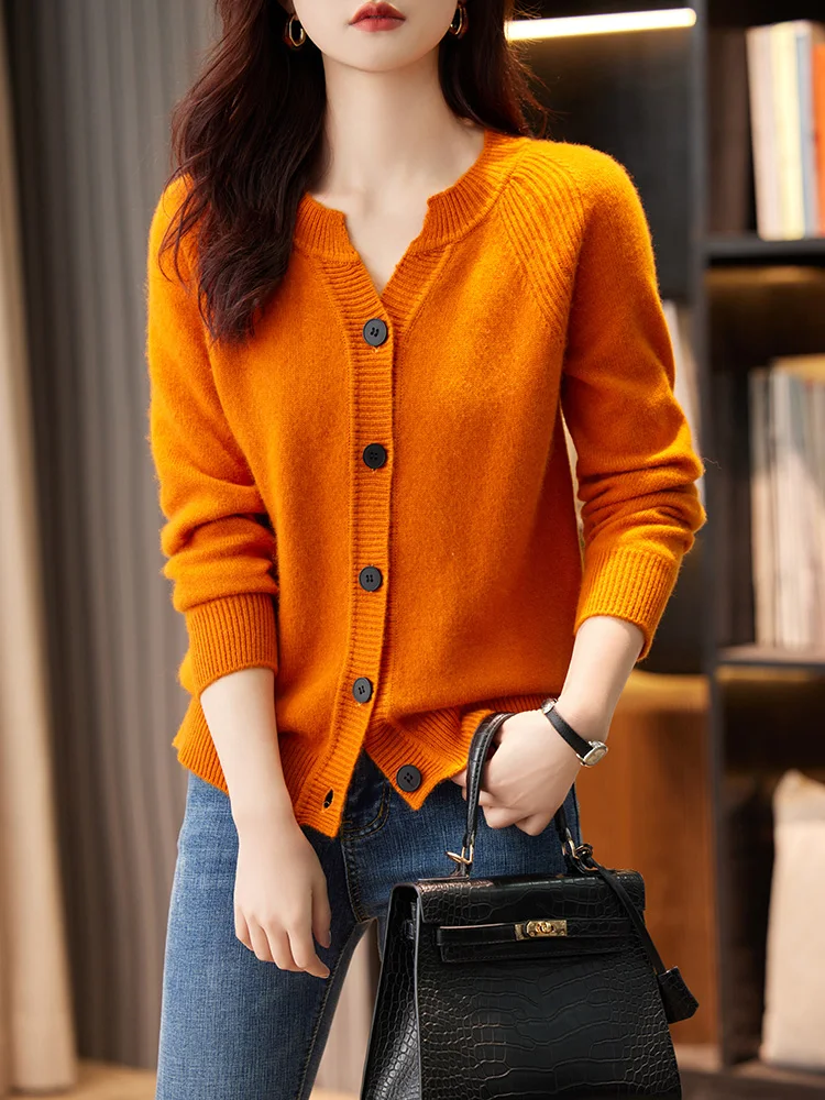 

Long Sleeve Cardigan Aliselect 2023 New Fashion Women Sweater 100% Merino Wool Traf Tops Jerseys Spring Autumn Winter Knitwears