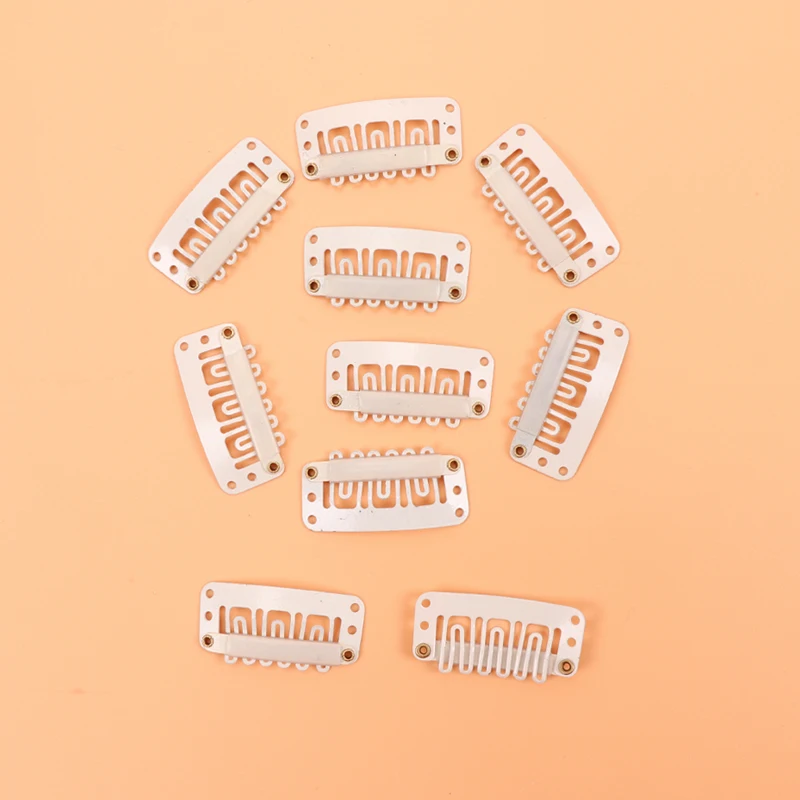 10Pcs 32Mm Hair Clips U-Shape Metal Clips For Hair Extensions 9-Teeth Wig Clip For Women Wig Accessories Black Brown Beige