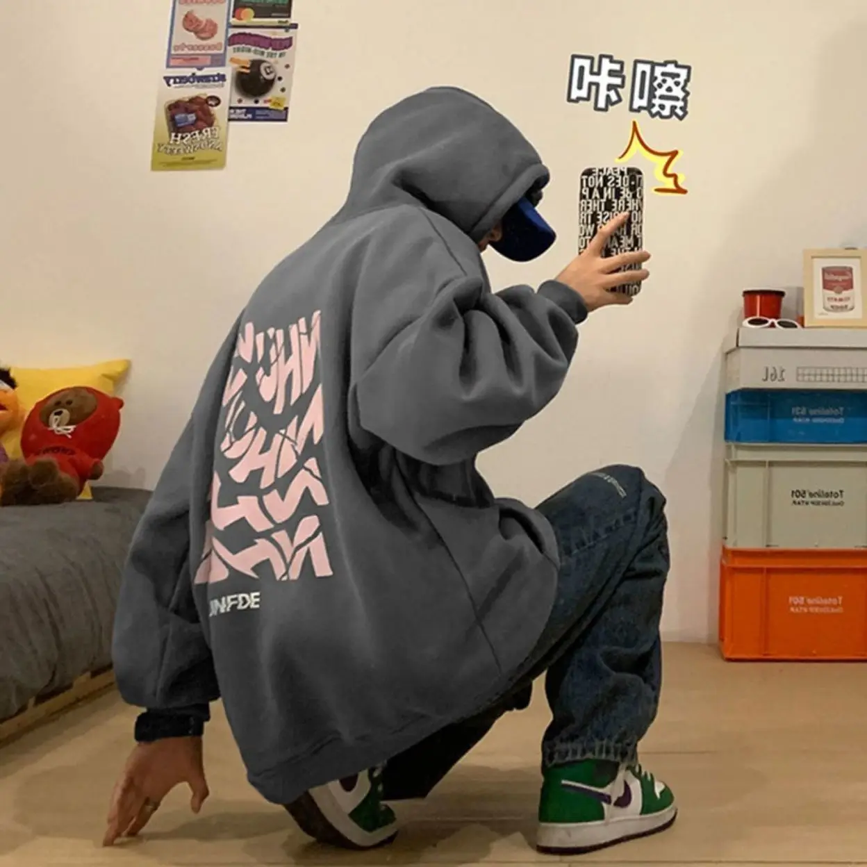 Vintage Women Men Letter Printed Hoodies Casual Warm Long Sleeve Baggy Pullover New Loose Y2K Harajuku Thin And Thick