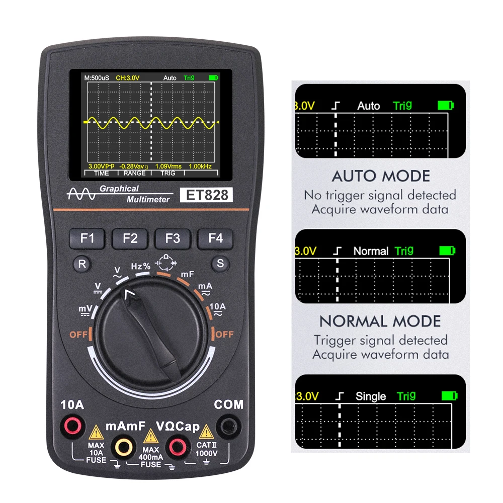 

ET828 Digital Oscilloscope Multimeter DC/AC Current Voltage Resistance Frequency Diode Tester 4000 Counts Capacitance Multimeter