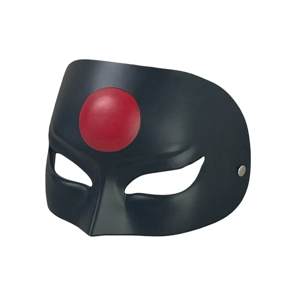 Masque rétro en résine écologique présenté sur fond noir, mettant en valeur son design unique pour soirées Halloween