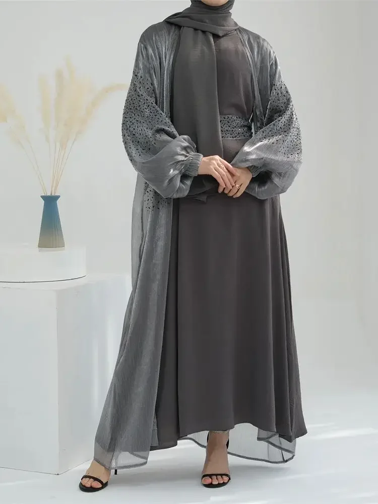 

Рамадан открытый кафтан Abaya Дубай, Турция 2 шт мусульманский комплект мусульманский халат африканские платья для женщин кимоно Марокканская одежда Caftan