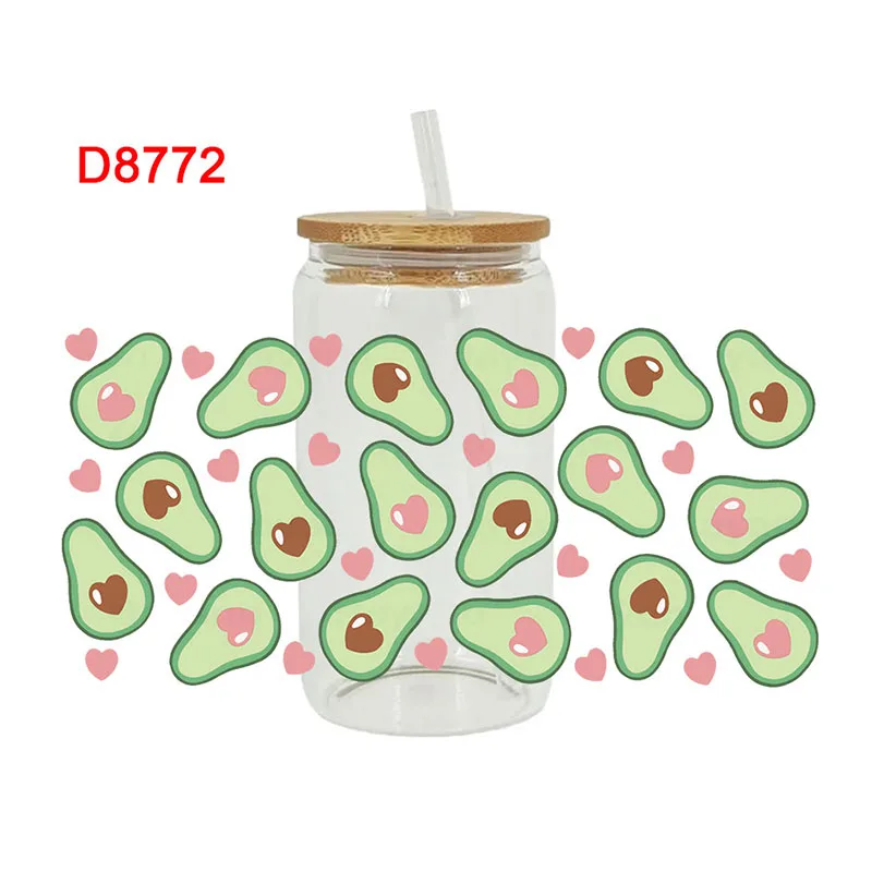 UV DTF 전송 스티커, 컵 랩, 과일, 아보카도 인쇄, DIY 유리, 세라믹, 금속 가죽, 3D, 16oz D8704
