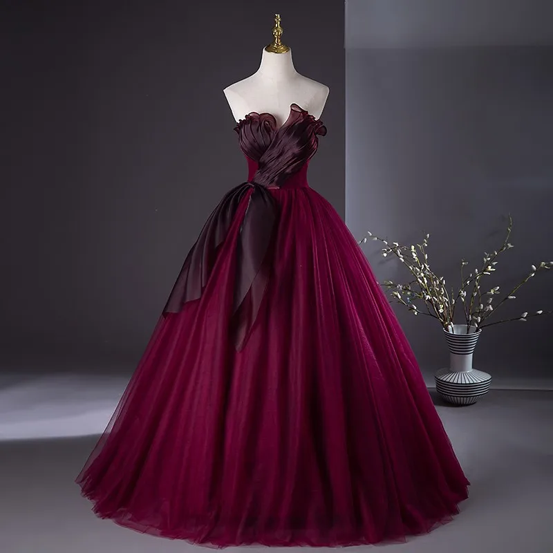 

Newest Prom Dress For Women Sexy Strapless Backless Tulle Quinceanera Dresses Elegant Long Simple Ball Gowns Custom Size