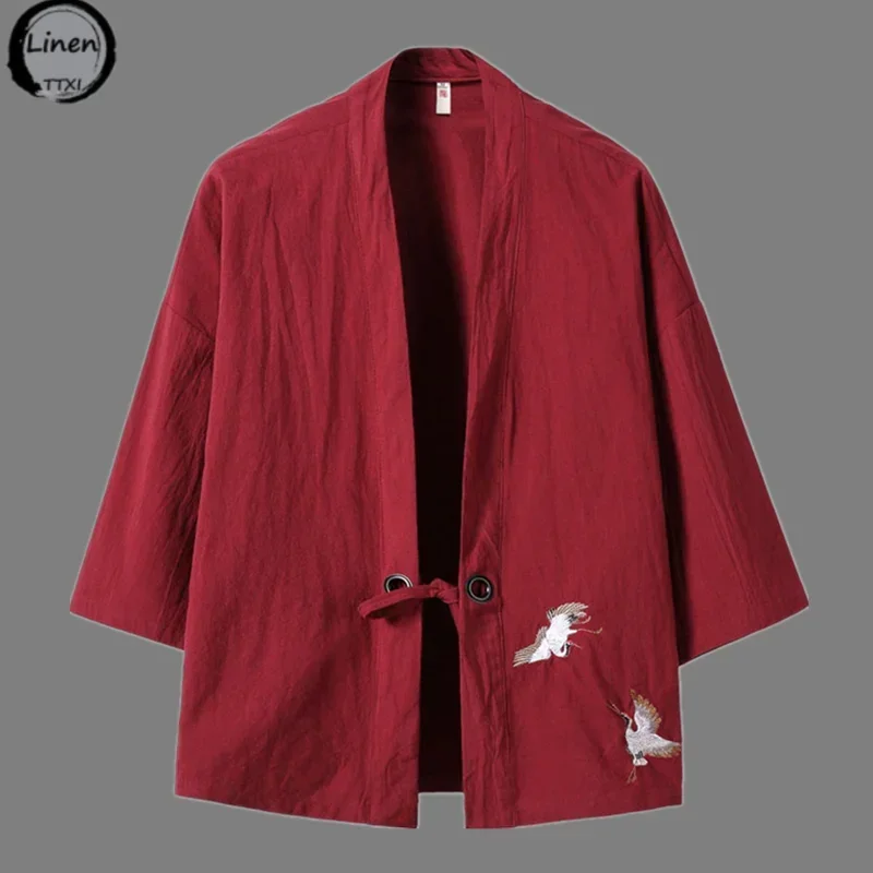 Summer Men's Haori Cardigan Kimono Shirt Samurai Japanese Clothing Robes Loose Obi Male Yukata Jacket Streetwear Asian Clothes japanese kimono japanese kimono cardigan japanese kimono shirt