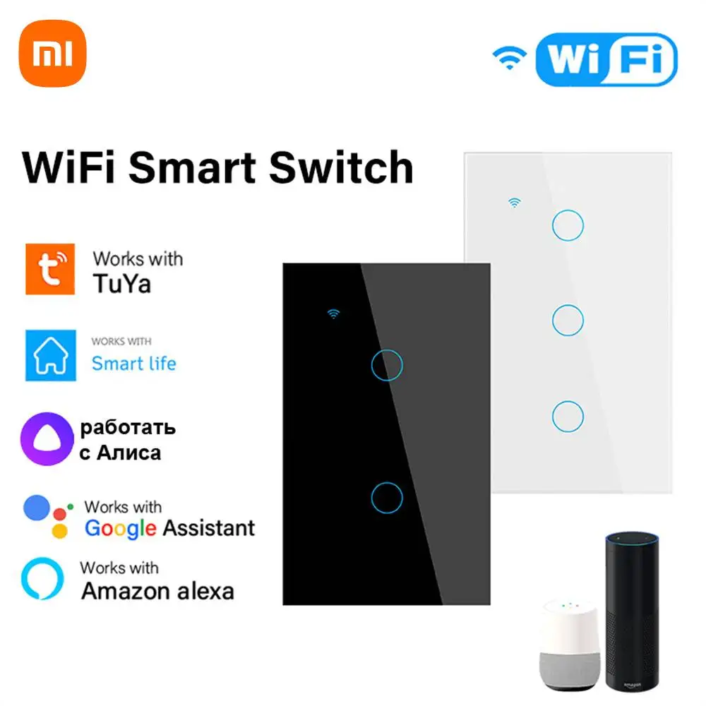 

Xiaomi Tuya WiFi Smart Light Switch Alexa Google Home 110V 220V No Neutral Wire Single Fire Portable Home Remote 1 2 3 Gang