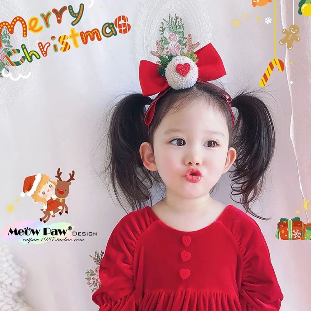 Cute Make Up Love Heart Bow Women Stereoscopico Antler Peluche Ball Christmas Hair Bands Accessori Per Capelli Coreani Fascia Per Bambini