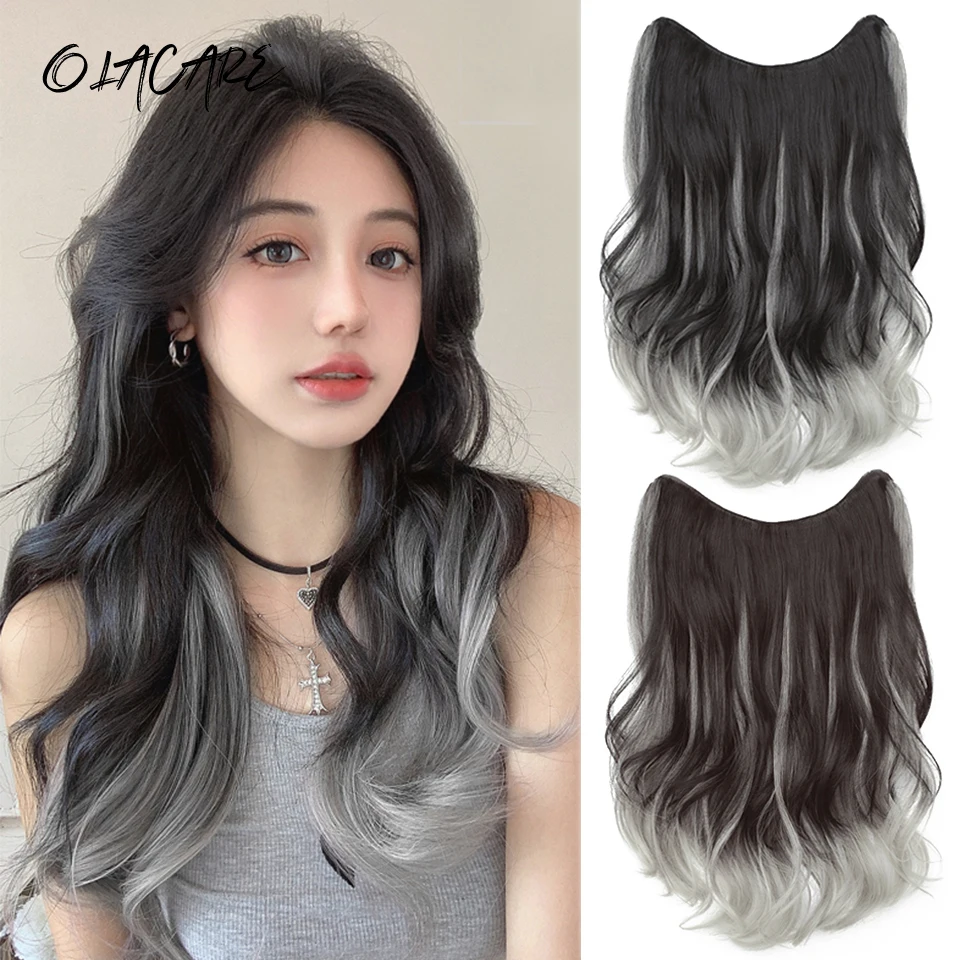 Synthetic Brown Black Curly U Shaped Half Head Wig for Women