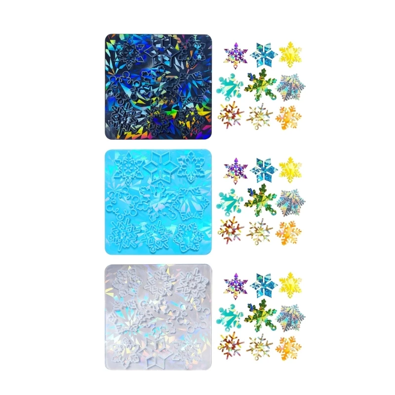 Holographische Silikonform Regenbogeneffekte Exquisite Schneeflockenanhänger Harzformen Schlüsselanhänger Epoxidformen Y08E