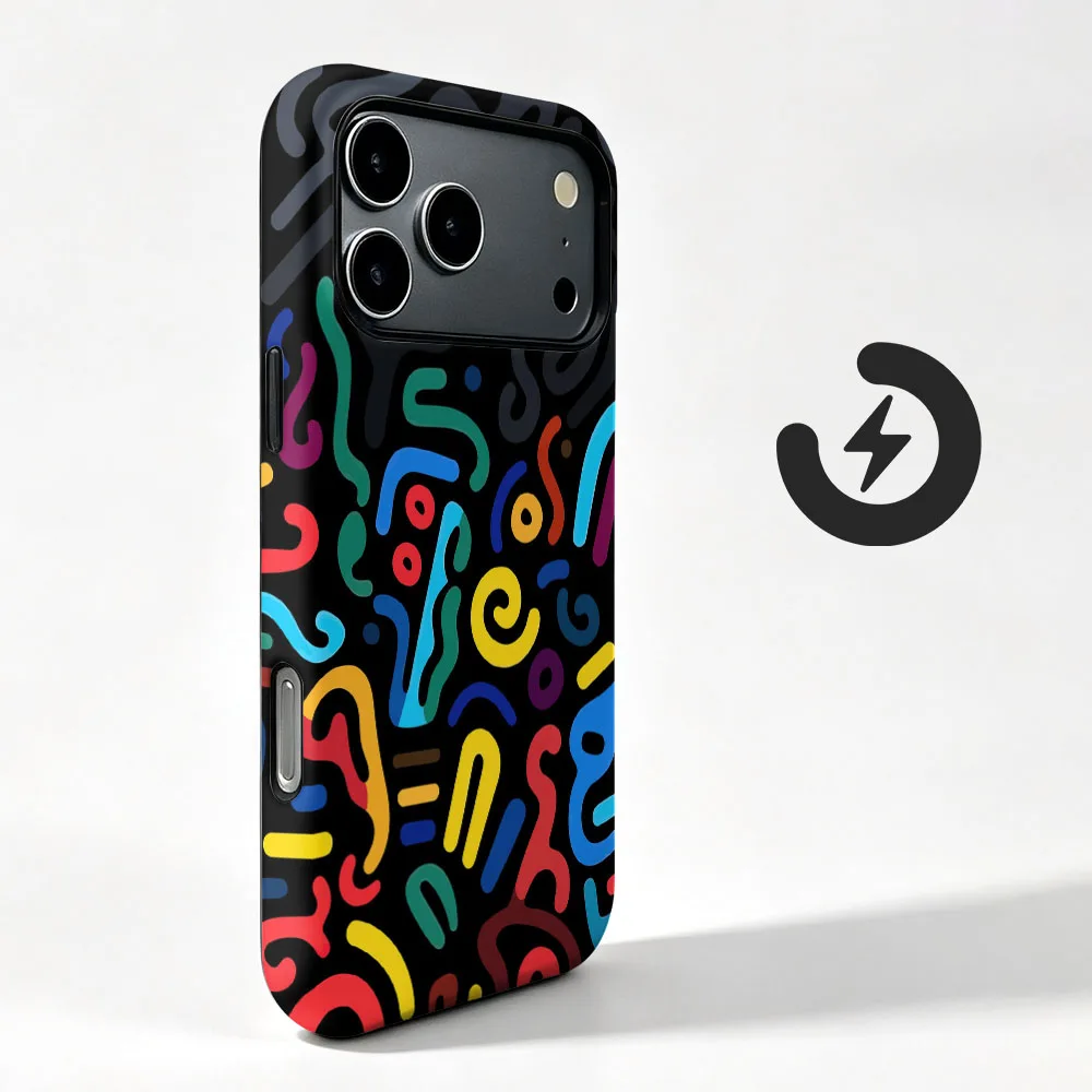 Colorful Swirl Graffiti Magnetic Phone Case with 2-in-1 Film Cover