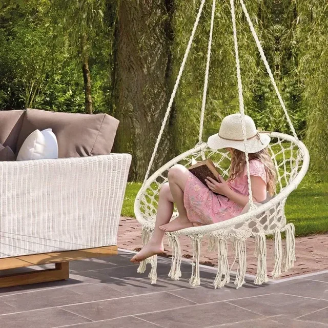 Lace Hammock Hanging Chair Cotton Rope Woven Hanging Basket Swing Indoor Hammock Hanging Cradle Chair Outdoor Hammock Chair 1