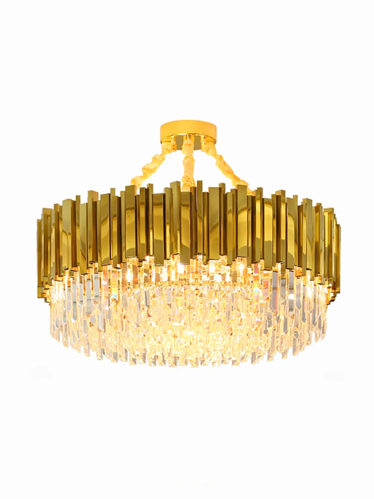 Dimmable LED Crystal Lustre Hanging Lamp Gold Classic Chandelier Luxury Round Living Room Dining Room  Home Decor Appliance