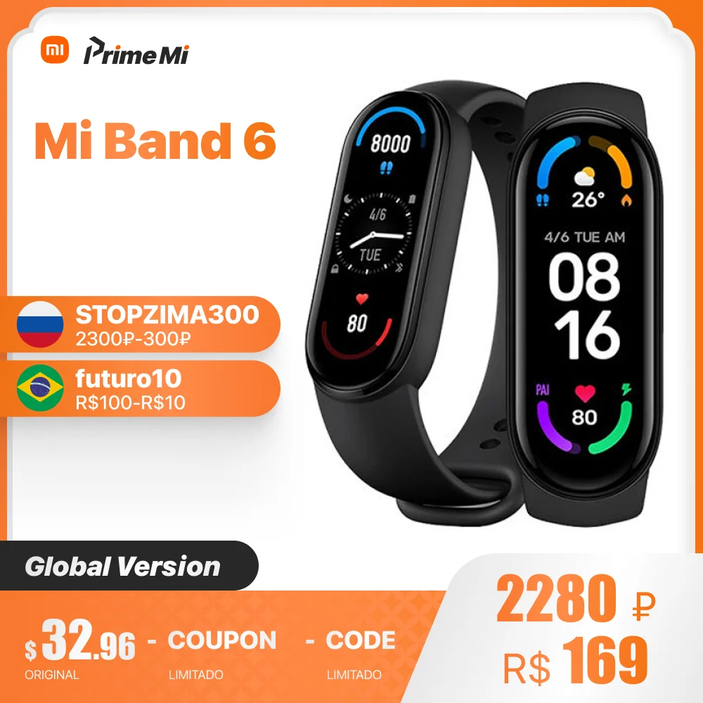 Умный Браслет Xiaomi Mi Band 6 водонепроницаемый фитнес трекер с измерением пульса и