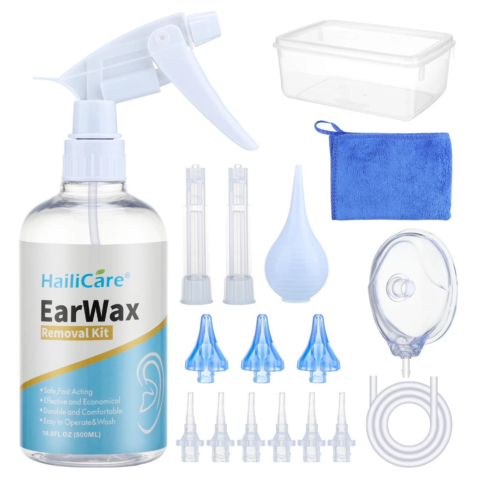 Description Picture 2 of item500ml Ear Cleaner Kit Ear Wax Remover Plastic Bottle Ear Irrigation Washing Set for Adults Kids Spiral Ear Cleaning Care Tool