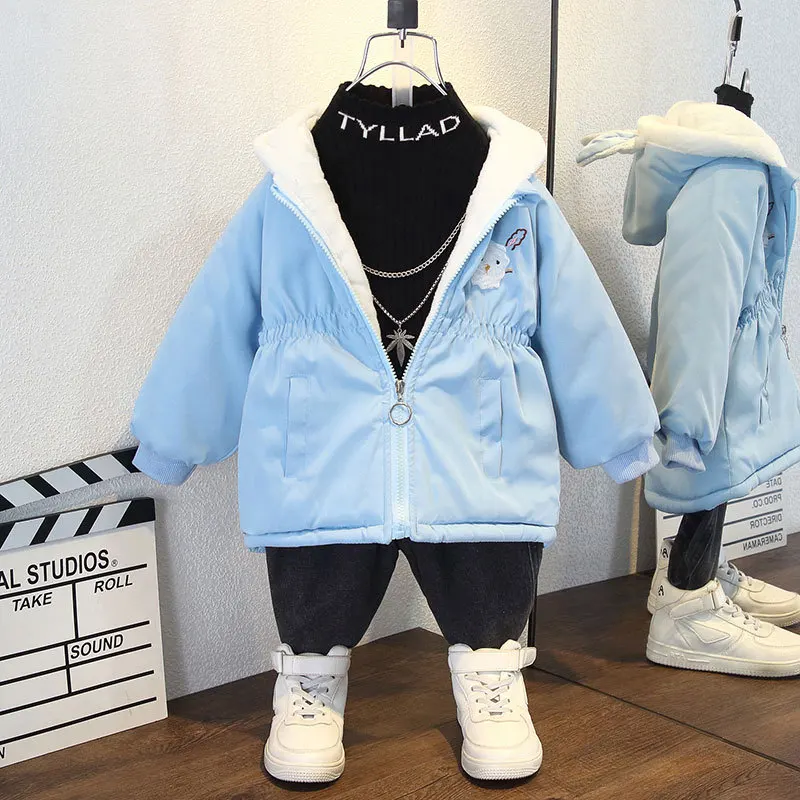 아동용 재킷 윈드브레이커 후드 아동복 2 3 4 5 6 7 8세 신상 겨울 여아 재킷 플러스 벨벳 보온