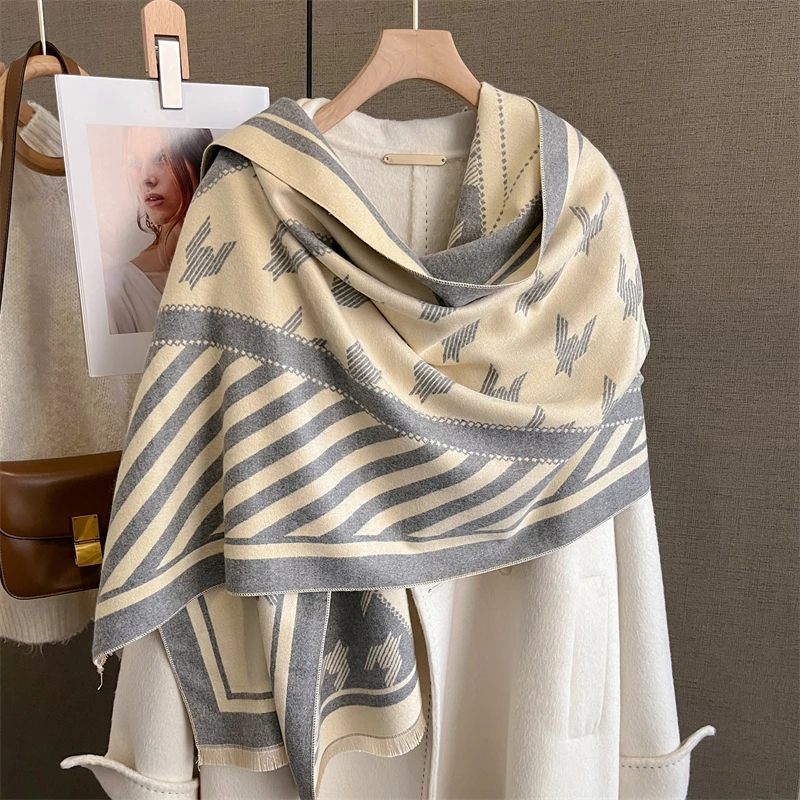 

2023 Thick Shawl New Wraps Winter Print Cashmere Scarf Women Warm Bufanda Pashmina Luxury Female Blanket Travel Poncho Stoles