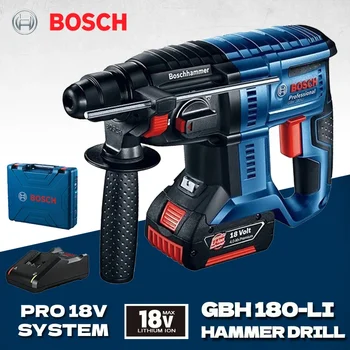 Bosch GBH 180-LI 무선 로터리 해머, SDS PLUS 브러시리스 모터, 18V 리튬 배터리, 다기능 임팩트 드릴 전동 공구