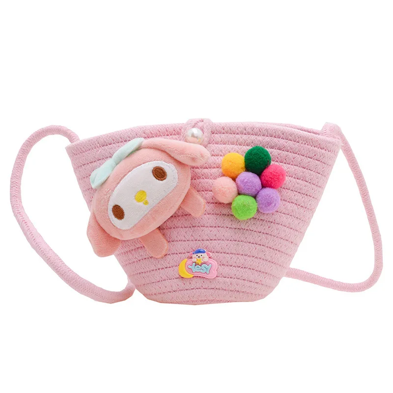 

HelloKittynewwomen's bag fashionable straw one-shouldercross-body children's bag cartoon cute plush accessories baby storage bag