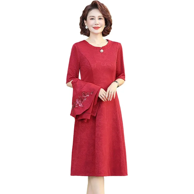 Spring Autumn Temperament Mom Jacquard Suit Coat Long Sleeve Set