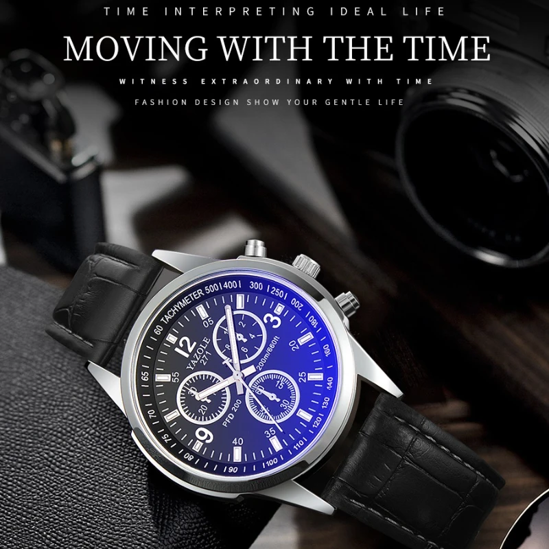 Luxury Men's Luminous Quartz Leather Wristwatch