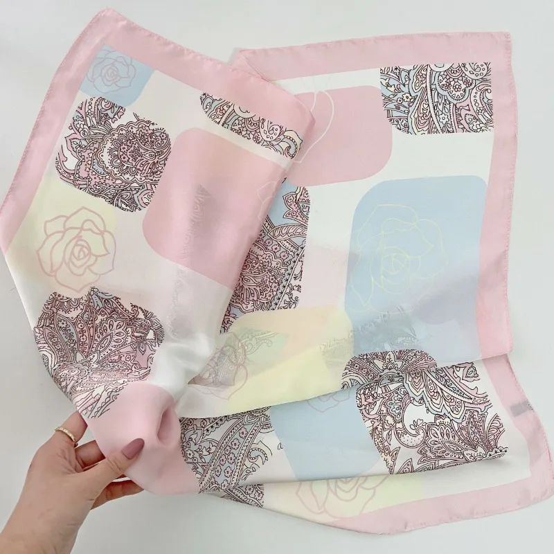 1pcs Cashew Flower Rose Pattern Silk Scarf Women's Simulated Silk Fresh and Elegant Versatile Fashion Decorative Square Scarf 5