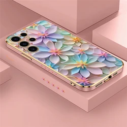 Ultra Soft Silicone Shockproof Case with Flower Pattern and Plating Finish for S23 FE (Pink-680)