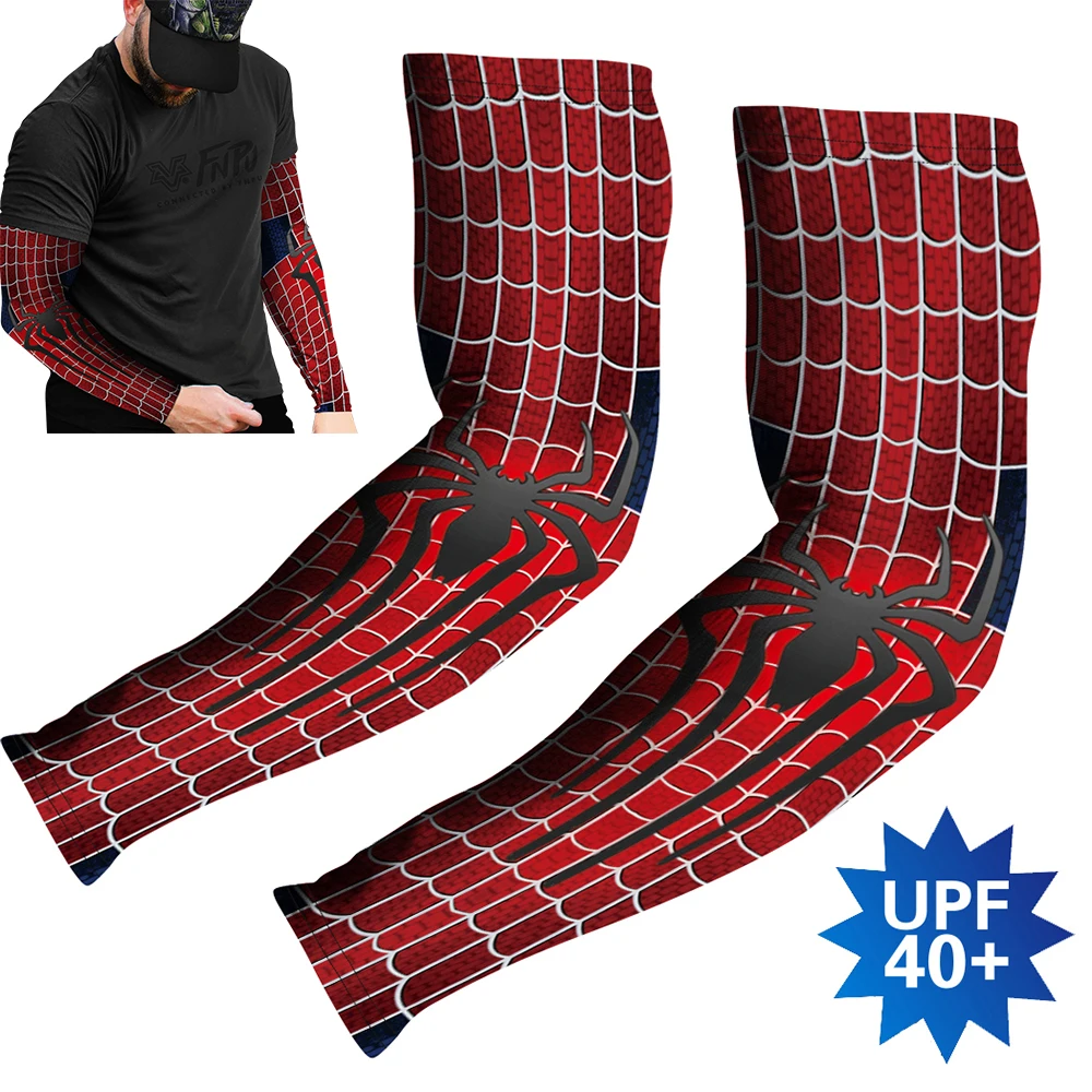Summer Spider Arm Warmers Sport Arm Sleeves Manga Para Brazo Cycling Running Bike Elbow Sleeve Sunscreen Cuff Tattoo Guard Men sun protection arm sleeves arm sleeves cooling arm sleeves