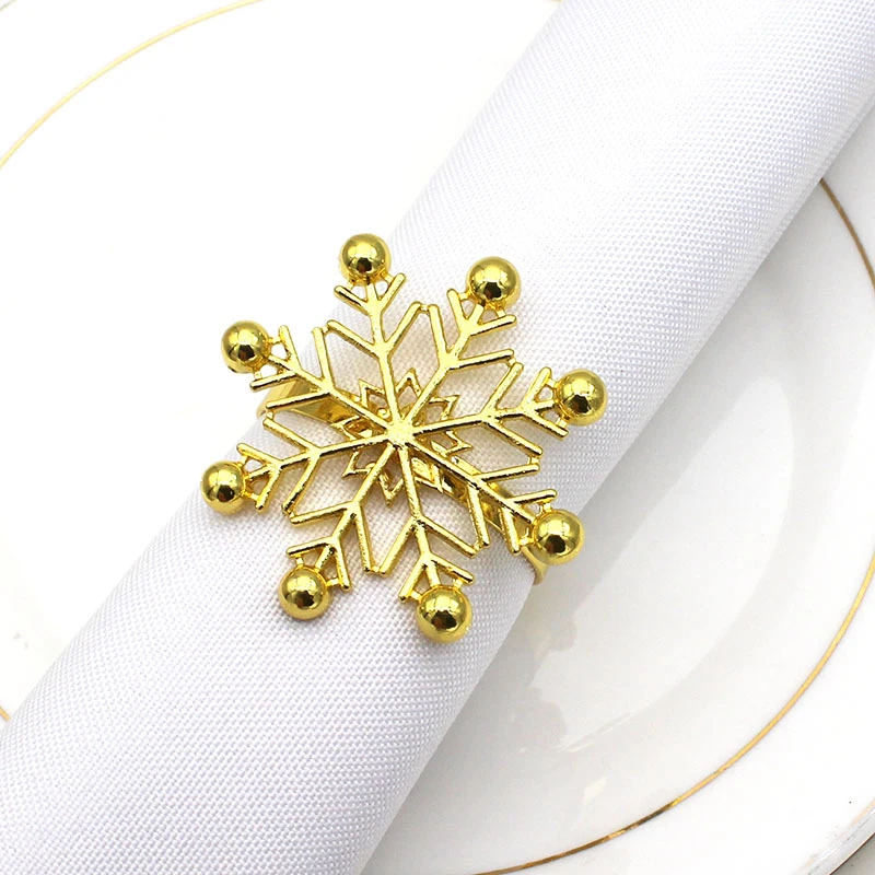 Snowflake Napkin Rings Gold Silver Color Napkin Rings Holder for Christmas Holiday New Year Wedding Party Table Decoration
