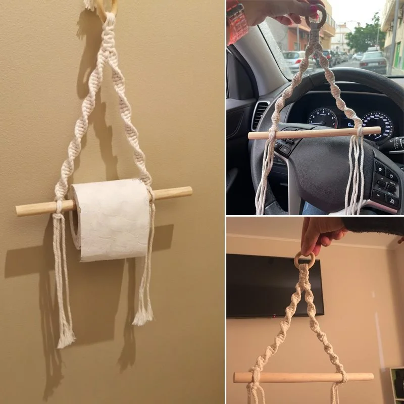 Toilet Paper Holder Toilet Paper Rack Toilet Roll Holder 1Pc Vintage Bohemian Hand-woven Towel Hanging Rope Tapestry