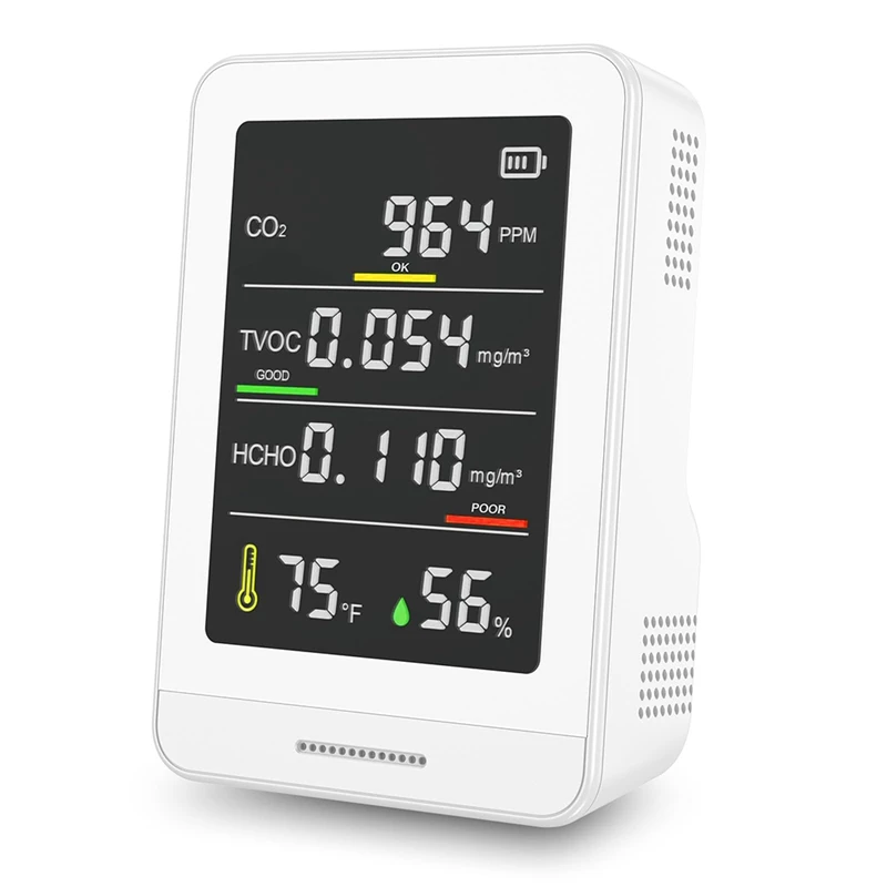 

Air Quality Monitor Indoor-Air Quality Tester Detects, CO2, Temperature, TVOC And Humidity, Air Quality Meter For Homes Durable