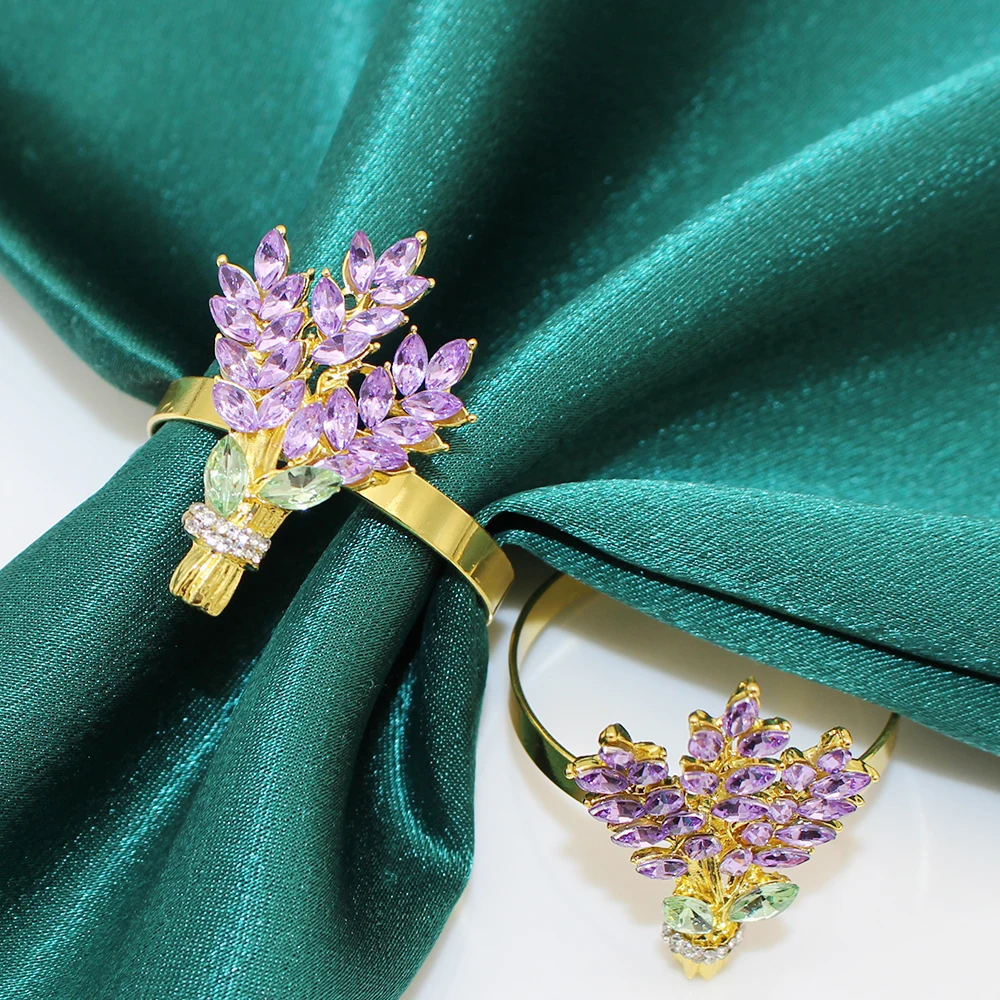 Napkin Ring 4Pcs Purple Lavender Napkin Rings Crystal Flower Napkin Holder Rings for Mother's Day Thanksgiving Day Table Decor Wedding Decor
