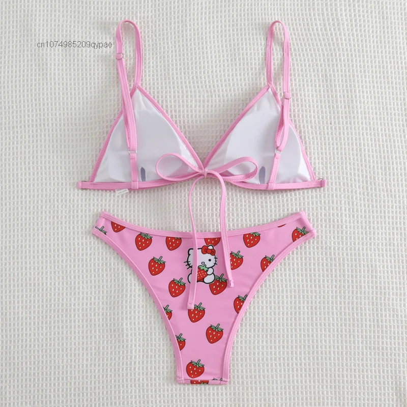 2Pcs Sanrio Hello Kitty Bikini Sets Women Y2K Summer Cartoon Anime Beach Underwear Panties Sexy Hot Girl Kawaii Swimsuit Bra New