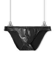 Men's Sexy Faux Leather Low Waist Boxer Briefs with U Convex Pouch - M (Black)