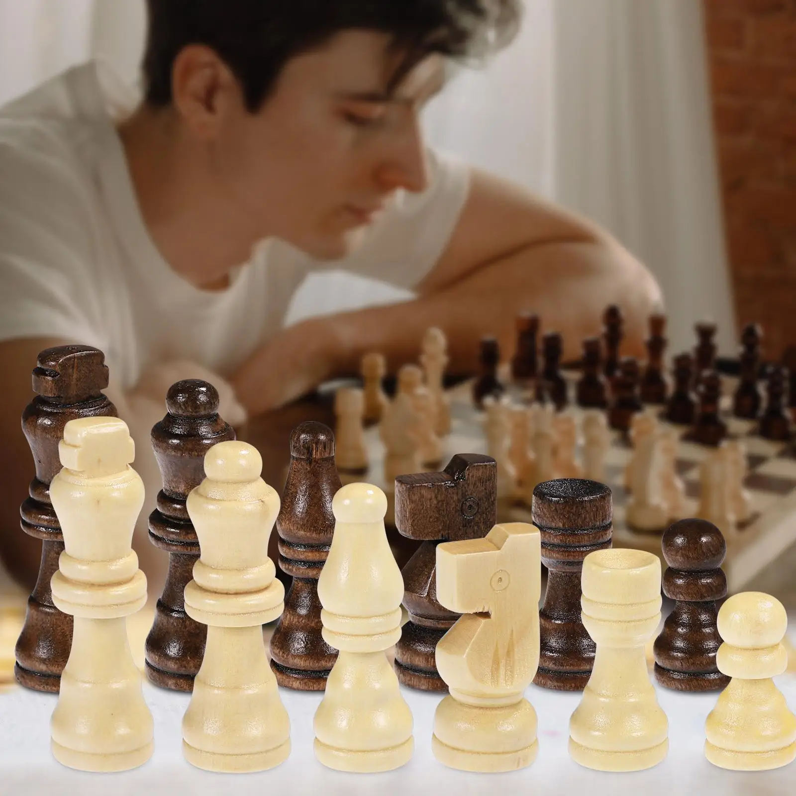 NUOBESTY 32pcs International Chess Pieces Wooden Chess Pieces Board Replacement Accessories