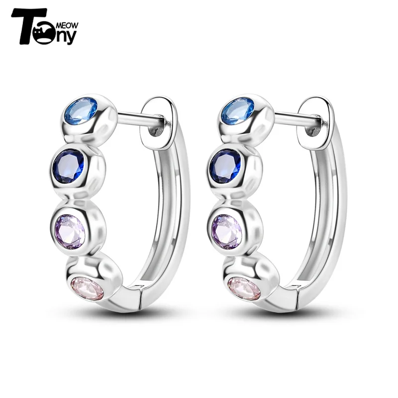 925 Sterling Silver Hoop Earrings For Women Star Moon Paint Feather Musical Note Colorful Zircon Fashion Earrings Women Gift
