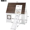 Twin Over Twin House Bunk Bed Frame with Roof,Window,Ladder and Slide for Boys Girls, White & Brown 1